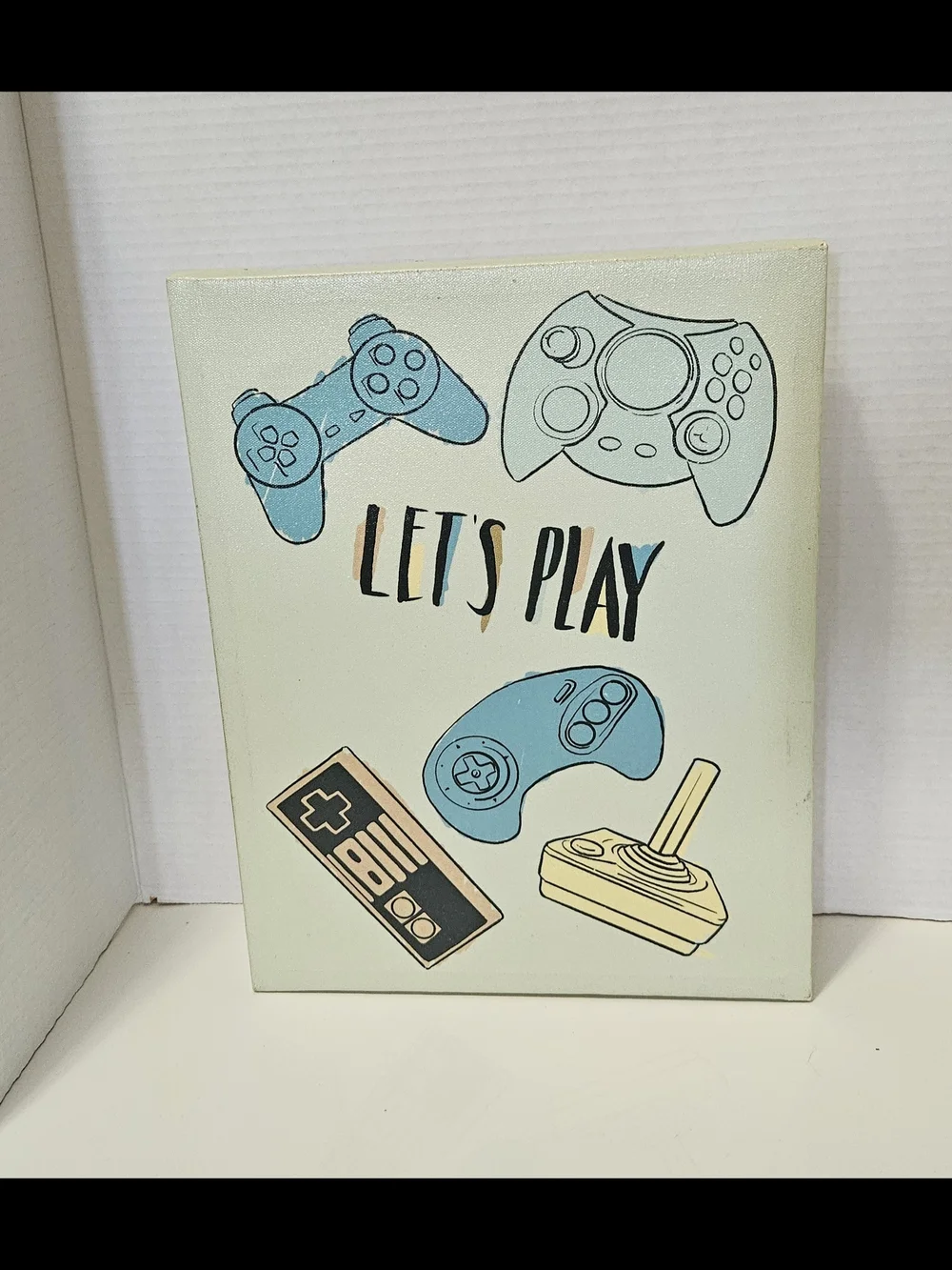 Retro Let's Play Wall Art - Blue and Cream Gaming Decor